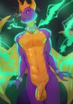  2023 5_fingers activision anthro balls collar digital_media_(artwork) dragon eyelashes fingers front_view genitals horn humanoid_genitalia humanoid_penis looking_at_viewer male mina-mortem multicolored_body penis solo spyro spyro_the_dragon two_tone_body twunk wings 