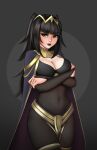  1girl black_hair bodystocking breasts crossed_arms fire_emblem fire_emblem_awakening highres jackary lips looking_at_viewer navel solo stomach tharja_(fire_emblem) 