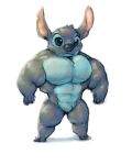  2023 abs alien anthro big_muscles biped black_eyes blue_body blue_fur blue_nose chest_tuft crotch_tuft disney experiment_(lilo_and_stitch) featureless_crotch fur head_tuft lilo_and_stitch male muscular muscular_anthro muscular_male notched_ear nude pecs silentsnipermoru simple_background solo standing stitch_(lilo_and_stitch) tuft white_background 