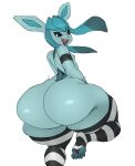  absurd_res ambiguous_gender anthro big_butt butt eeveelution generation_4_pokemon glaceon hi_res looking_at_viewer nintendo pokemon pokemon_(species) rear_view simple_background sockings solo thick_thighs white_background 