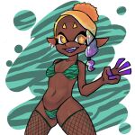  animal_humanoid animal_print bra breasts cephalopod cephalopod_humanoid clothing dark_body dark_skin ear_piercing eyelashes female fishnet frye_(splatoon) glistening glistening_body hair humanoid inkling looking_at_viewer marine marine_humanoid mollusk mollusk_humanoid multicolored_hair navel nintendo nsfwbunniii panties piercing pseudo_hair purple_fingers purple_mouth slim small_breasts smile solo splatoon underwear zebra_print 