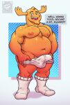 anthro bulge clothed clothing english_text fairy footwear hi_res horn inviting male patrick_fitzgerald pecs simple_background skimpy smile smirk socks solo streif tagme text underwear 