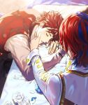  2boys 5_(femfamme) alear_(fire_emblem) alear_(male)_(fire_emblem) closed_eyes diamant_(fire_emblem) fire_emblem fire_emblem_engage flower from_behind jewelry long_sleeves looking_at_another male_focus multicolored_hair multiple_boys red_hair ring short_hair sleeping yaoi 
