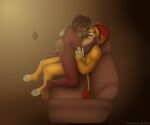  anthro couple_(disambiguation) cuddling disney domestic_cat embrace felid feline felis furniture furry hi_res hug intimate invalid_tag kovu_(disambiguation) lap lion male male/male mammal pantherine possibly probably romantic simba_(disambiguation) sitting sofa the_lion_king 