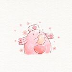 chansey colored_skin commentary_request egg hat holding holding_egg no_humans nurse_cap ototo_(otokameseimen) pink_skin pokemon pokemon_(creature) pouch simple_background smile solid_oval_eyes solo upper_body white_background 
