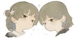  2girls ? artist_name bandaid_on_ear brown_eyes brown_hair closed_mouth collared_shirt colored_inner_hair commentary_request cropped_shoulders dotted_line dual_persona expressionless grey_hair hair_ornament half-closed_eyes hatoba_tsugu heads_together jippu_(45fun) looking_at_viewer looking_to_the_side medium_hair mole mole_under_eye multicolored_hair multiple_girls notice_lines shirt single_hair_ring star_(symbol) star_hair_ornament title translation_request tsugu_(vtuber) virtual_youtuber white_background 