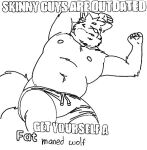  aki_maned_wolf anthro belly bottomwear canid canine cheek_tuft clothing eyes_closed facial_tuft fluffy fluffy_tail hand_behind_head low_res lying male mammal maned_wolf meme monochrome navel nipples shirtless_male shorts sleeping slightly_chubby solo tail text tuft 