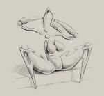  ambiguous_species breasts detached_hand faceless featureless_breasts featureless_crotch featureless_hands featureless_legs female hand_behind_head horizon-fucker monochrome shapes sitting solo sphere spread_legs spreading thick_thighs 