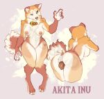  akita akita_inu animal_genitalia animal_pussy anthro anus areola breasts butt canid canine canine_genitalia canine_pussy canis collar domestic_dog female genitals hoot_(artist) mammal nipples nude one_eye_closed pussy solo spitz 