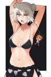  2girls absurdres ahoge angry armpits bdsm bondage bound breasts fate/grand_order fate_(series) fujimaru_ritsuka_(female) hair_bun highres jeanne_d&#039;arc_alter_(avenger)_(fate) jeanne_d&#039;arc_alter_(fate) kuronami616 looking_at_viewer medium_breasts multiple_girls navel open_mouth simple_background sweat swimsuit 