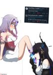  2girls anyacchi bare_shoulders black_hair blue_hair blush colored_inner_hair crystal demon_horns dress feet foot_on_another&#039;s_face foot_worship hair_ornament highres holding_another&#039;s_foot hololive hololive_english horns koseki_bijou licking licking_foot long_hair mole mole_under_eye multicolored_hair multiple_girls nerissa_ravencroft open_mouth pink_hair red_eyes two-tone_hair virtual_youtuber yuri 