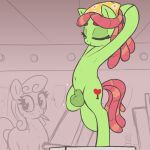  1:1 absurd_res animal_genitalia balls carrot_top_(mlp) crossgender equid equine feral friendship_is_magic ftg_crossgender fti_crossgender genitals green_body gynomorph hasbro hi_res intersex mammal my_little_pony navel stretching t72b tree_hugger_(mlp) 