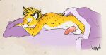  animal_genitalia anthro balls bodily_fluids cheetah eagle_orion erection eyes_closed felid feline fur genital_fluids genitals hi_res lying male mammal nude penile_spines penis precum simple_background sleeping solo spots vorpale 