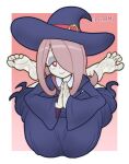  1girl barefoot commission feet hair_over_one_eye hat highres little_witch_academia own_hands_together purple_hair red_eyes soles solo spread_toes sucy_manbavaran toenails toes tsukimaru_(ls_99ml) witch witch_hat 