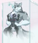  abdominal_bulge against_surface anthro balls bodily_fluids breast_squish breasts canid canine canis cum cum_in_pussy cum_inside dane_wolfrich_(grizzlygus) diana_rayablanca duo female genital_fluids genitals grizzlygus hi_res male male/female mammal mephitid on_glass sex shower shower_sex size_difference skeletonguys-and-ragdolls skunk squish wolf 