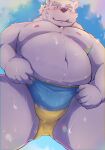  2023 absurd_res anthro bear belly big_belly blush bodily_fluids clothing eyewear glasses hi_res humanoid_hands i_0rai kemono leib_(tas) lifewonders male mammal moobs navel nipples overweight overweight_male polar_bear smoking solo sweat swimwear tokyo_afterschool_summoners ursine 