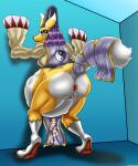  abdominal_bulge absurd_res anthro anus bandai_namco blue_eyes clothing digimon digimon_(species) female gaping gaping_anus genitals headgear headwear heartlessangel3d hi_res pussy raised_tail renamon solo spread_legs spreading tail tail_wraps unbirthing vaginal vore wraps 
