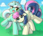  &lt;3 &lt;3_eyes 2023 blue_eyes blue_hair blue_tail blush bonbon_(mlp) cutie_mark digital_media_(artwork) duo earth_pony equid equine eyelashes female feral friendship_is_magic grass green_body green_hair green_tail hair hasbro horn horse llametsul lyra_heartstrings_(mlp) mammal multicolored_hair my_little_pony outside pink_hair pink_tail plant pony smile tail tan_body two_tone_hair two_tone_tail unicorn yellow_eyes 