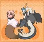  &lt;3 absurd_res anthro casey_quartz clothed clothing dragon duo hand_holding hi_res looking_at_another male male/male mammal mariodp mustelid otter romantic romantic_couple tail tail_wraps wraps yuvarax_danbala 
