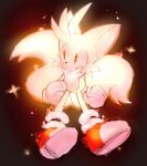  1boy animal_nose black_background blush closed_mouth fox_boy full_body furry furry_male gloves male_focus multiple_tails orange_eyes shoes simple_background solo sonic_(series) super_tails tail tails_(sonic) two_tails usa37107692 white_gloves 