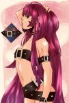  1girl arc_the_lad belt_bra blush breasts brown_eyes cleavage collar heart heart_background highres long_hair looking_at_viewer marusa_(marugorikun) navel open_mouth red_hair spiked_collar spikes trois_(arc_the_lad) 