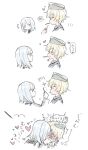  2girls aohashi_ame blonde_hair blush brave_witches edytha_rossmann food hat highres kiss looking_at_another military_hat military_uniform multiple_girls pocky short_hair simple_background sketch uniform upper_body waltrud_krupinski white_background white_hair world_witches_series yuri 