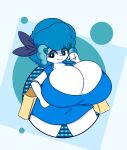  anthro big_breasts black_eyes blue_hair breasts cleavage clothed clothing dewy-eyedboy female florges generation_6_pokemon hair hi_res huge_breasts huge_thighs hyper hyper_breasts looking_aside nintendo pixie_blume pokemon pokemon_(species) smile solo thick_thighs white_body 