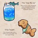  alcohol candy commentary drink english_commentary english_text food food_focus highres jar no_humans original outline taiyaki wagashi websmunks white_outline 