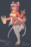  absurd_res anthro beverage brown_body clothing date_hair female green_eyes hi_res legwear nrpwccold221 open_toe_socks panties pink_clothing pink_panties pink_underwear red_clothing solo sports_cap stockings underwear white_clothing white_legwear white_stockings 