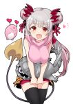  1girl 3x3_eyes :d animal_print ayanokouji_pai ayanokouji_pai_(cosplay) black_thighhighs blush breasts breasts_squeezed_together brown_eyes commentary_request cosplay cowboy_shot creature demon_horns demon_tail fang gradient_hair grey_hair hair_ribbon heart highres honey_strap horns hueio jyaco large_breasts long_hair looking_at_viewer medium_bangs multicolored_hair nanashi_inc. open_mouth pink_hair pink_shirt pointy_ears print_cape red_horns red_ribbon red_shorts ribbon shirt shorts sidelocks simple_background sleeveless sleeveless_shirt smile solo suou_patra tail thighhighs tiger_print transparent_background turtleneck virtual_youtuber waist_cape 