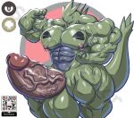  5_fingers abs anthro areola balls biceps big_balls big_muscles big_penis biped countershade_torso countershading erection fingers flexing generation_2_pokemon genitals glans green_body hi_res huge_balls huge_muscles huge_penis humanoid_genitalia humanoid_penis hyper hyper_balls hyper_genitalia hyper_muscles hyper_penis male masterelrest muscular muscular_anthro muscular_male nintendo nipple_piercing nipples pecs penis piercing pokemon pokemon_(species) qr_code solo tail tyranitar vein veiny_muscles veiny_penis 