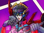  1girl blue_eyes breasts delari delariduchess energy_sword humanoid_robot mechanical_parts mechanical_wings medium_breasts red_lips robot solo sword the_transformers_(idw) transformers upper_body weapon windblade wings 