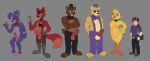  absurd_res accessory animal_genitalia animal_penis animatronic anthro avian balls beak bear bird blue_eyes bonnie_(fnaf) bottomwear bow_(feature) bow_tie breasts brown_body canid canine canine_genitalia canine_penis chica_(fnaf) chicken clothed clothed_human clothed_human_nude_anthro clothed_male clothing digital_media_(artwork) erection eye_patch eyewear feet female fingers five_nights_at_freddy&#039;s fox foxy_(fnaf) freddy_(fnaf) fur galliform gallus_(genus) genitals golden_freddy_(fnaf) group hat headgear headwear hi_res hook hook_hand human knot lagomorph leporid machine male mammal mandyfoxy nipples nude open_bottomwear open_clothing overalls penis phasianid purple_body purple_eyes rabbit red_body robot scottgames simple_background standing teeth top_hat topless topless_male yellow_body yellow_eyes yellow_fur 