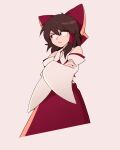  1girl :/ bow brown_hair closed_mouth commentary detached_sleeves english_commentary grey_background hair_bow hair_tubes hakurei_reimu highres kappce looking_to_the_side medium_hair mole mole_under_eye red_bow red_skirt simple_background skirt solo touhou wide_sleeves 