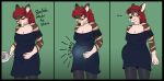  absurd_res anthro breasts brown_body brown_fur canid canine clothed clothing colored comic dialogue dress english_text female fertility_idol foulmonster fur hair hand_on_stomach hi_res long_hair looking_down mammal medium_breasts pregnant rapid_pregnancy red_hair solo surprised_expression text yellow_eyes 