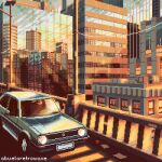  abueloretrowave bottle car city cityscape highres light_rays mortal_kombat_(series) motor_vehicle no_humans outdoors photoshop_(medium) pixel_art reflection scenery sunset synthwave third-party_edit vaporwave volkswagen wine_bottle wire 