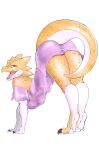 absurd_res anthro butt claws clothing dragon female hi_res kobold ldi paws presenting presenting_hindquarters purple_eyes scales scalie senu(ldi) solo tail white_body yellow_body yellow_scales 