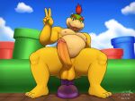  aged_up anal anal_penetration anthro balls belly bodily_fluids bowser_jr. digital_media_(artwork) dildo dildo_in_ass dildo_insertion dildo_sitting erection genitals hair hi_res horn humanoid_genitalia humanoid_penis koopa male mario_bros masturbation nintendo nipples nude nude_anthro nude_male object_in_ass pecs penetration penis pipes riding_dildo riding_toy scalie sex_toy sex_toy_in_ass sex_toy_insertion slightly_chubby smile solo text timidwithapen tongue tongue_out 