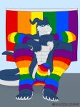  5_toes abs absurd_res bandai_namco briefs clothing digimon digimon_(species) feet flamedramon footwear giancarlo_rosato hi_res lgbt_pride male pecs rainbow rebel_nightwolfe sleeves socks solo spelunker_sal toeless_footwear toeless_socks toes underwear 