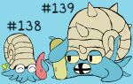  ambiguous_gender erection feral fossil_pokemon generation_1_pokemon genitals hashtag id_number male nintendo omanyte omastar open_mouth penis pokemon pokemon_(species) secretsableye sex simple_background tentacle_sex tentacles text 