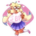  &lt;3 accessory activision anthro bandicoot big_breasts bottomwear bow_ribbon bracelet braces breasts clothing crash_bandicoot_(series) eyes_closed eyewear female footwear freckles glasses hair_accessory hair_bow hair_ribbon hi_res huge_breasts hyoumaru jewelry mammal marsupial pigtails ribbons shirt shoes skirt socks solo tawna_bandicoot text text_on_clothing text_on_shirt text_on_topwear thick_thighs topwear 