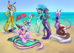  absurd_res anthro bastion_aduro beach beverage bobby_frederick bubble_tea clothing david_lillie dreamkeepers female group hi_res kalei_(dreamkeepers) kite lilith_calah mace_(dreamkeepers) male namah_calah reading sea seaside sunscreen swimwear towel umbrella viriathus_vayu water whip_(dreamkeepers) 