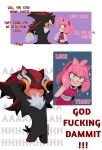  2023 amy_rose annoyed anthro blush breasts clothing comic dark_body dialogue english_text eulipotyphlan eye_contact female fravoccado green_eyes hedgehog hi_res looking_at_another male mammal open_mouth profanity red_eyes sega shadow_the_hedgehog signature smile sonic_the_hedgehog_(series) sparkles sparkling_eyes teeth text tuft 