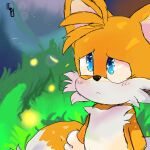  1:1 2023 2_tails anthro artist_watermark belly black_nose blue_eyes canid canine cheek_tuft clothing colored digital_media_(artwork) dipstick_tail facial_tuft fluffy forehead_tuft fox frown fur gloves grass half-closed_eyes handwear hi_res lens_flare looking_up male mammal markings miles_prower mobian_fox multi_tail multicolored_body multicolored_fur multicolored_tail narrowed_eyes orange_body orange_fur pillynaps plant sad sad_eyes sega solo sonic_the_hedgehog_(series) tail tail_markings tuft two_tone_body two_tone_fur white_belly white_body white_chest white_clothing white_fur white_gloves white_handwear white_tail_tip 