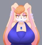  anthro big_breasts blackbusternova blush breasts clothed clothing eyelashes eyeshadow female floppy_ears hair half-closed_eyes hi_res huge_breasts jewelry lagomorph leporid lipstick long_ears makeup mammal mature_female narrowed_eyes necklace rabbit sega smile solo sonic_the_hedgehog_(series) vanilla_the_rabbit 