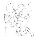  2023 anthro arknights dialogue fur hair hi_res holding_object holding_shield holding_walkie_talkie hyena hypergryph male mammal pluto08010511 pu94_d1de4c riot_shield shield sketch solo spot_(arknights) spotted_hyena studio_montagne tail walkie-talkie 