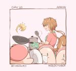  1girl animal_ears apron ayunda_risu brown_hair cooking flipping_food food fried_rice green_eyes hat highres holding holding_ladle hololive hololive_indonesia kyoraku_(weng3133) ladle long_hair open_mouth oven_mitts plate squirrel_ears squirrel_girl virtual_youtuber wok 