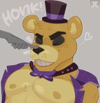  anthro bear bow_tie clothing five_nights_at_freddy&#039;s fredbear_(fnaf) fur hat headgear headwear hi_res jumpy_jackal male mammal nipples pecs scottgames smile top_hat yellow_body yellow_fur 