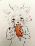  &lt;3 2023 888g888 ahegao ahoge anthro antlers bangs blush blush_lines cake colored_nails deer dessert dripping eyelashes food food_fetish food_play freckles freckles_on_face frosting fur gesture green_eyes hair half-closed_eyes hand_blush hi_res horn innuendo looking_pleasured male mammal monotone_body monotone_ears monotone_fur monotone_hair mori_akino_(888g888) nails narrowed_eyes nude open_mouth oral simple_background smile solo solo_focus tail teeth traditional_media_(artwork) v_sign watermark white_body white_fur white_hair 