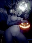  3d_(artwork) absurd_res anthro black_body black_fur black_hair bone breasts canid canine digital_media_(artwork) female food fruit fur genitals hair hi_res jack-o&#039;-lantern loaf3d looking_at_viewer malo mammal monster nipples nude plant pumpkin pussy scp-1471 scp-1471-a scp_foundation skull skull_head solo 